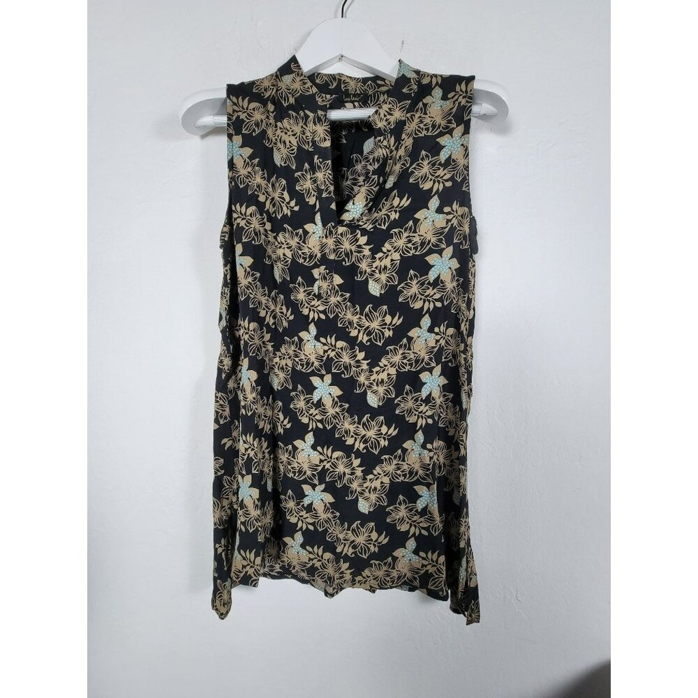 Loco Lindo Women's Vintage Floral Print V-Neck Pullover Tank Top Black Medium